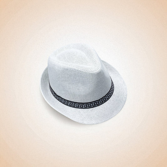 Sombrero de panamá fedora con patrón decorativo en varios colores