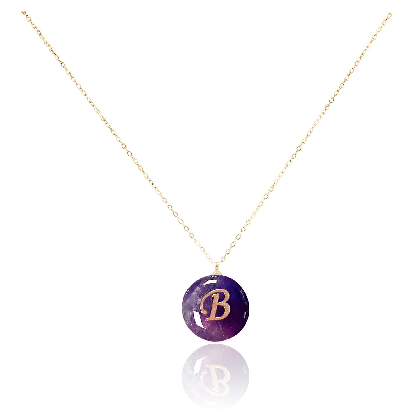 Collar bañado en oro 18K con colgante de piedra natural y Letra Inicial