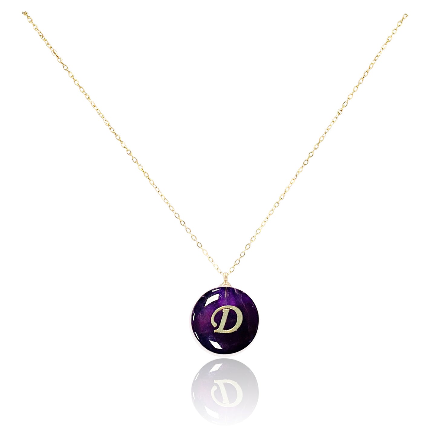 Collar bañado en oro 18K con colgante de piedra natural y Letra Inicial