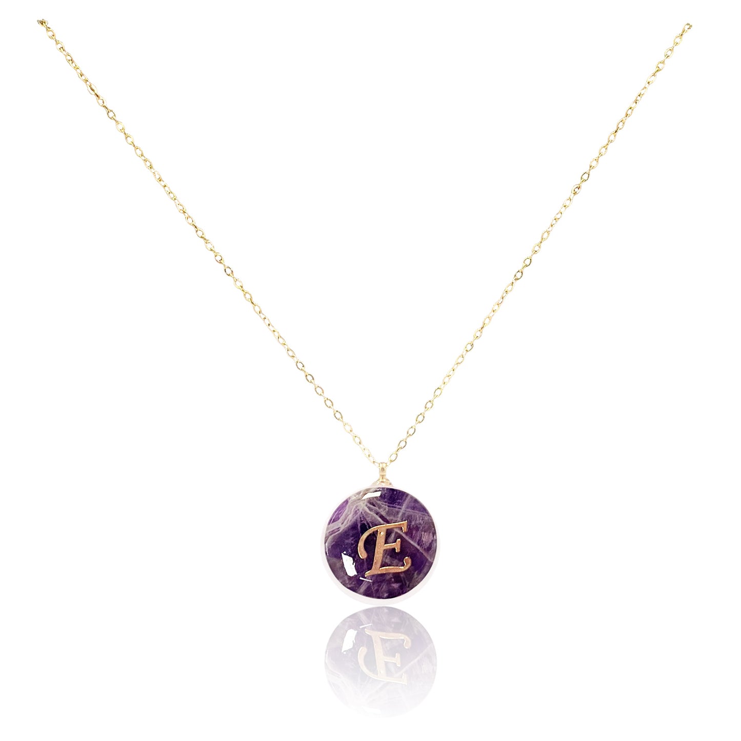 Collar bañado en oro 18K con colgante de piedra natural y Letra Inicial