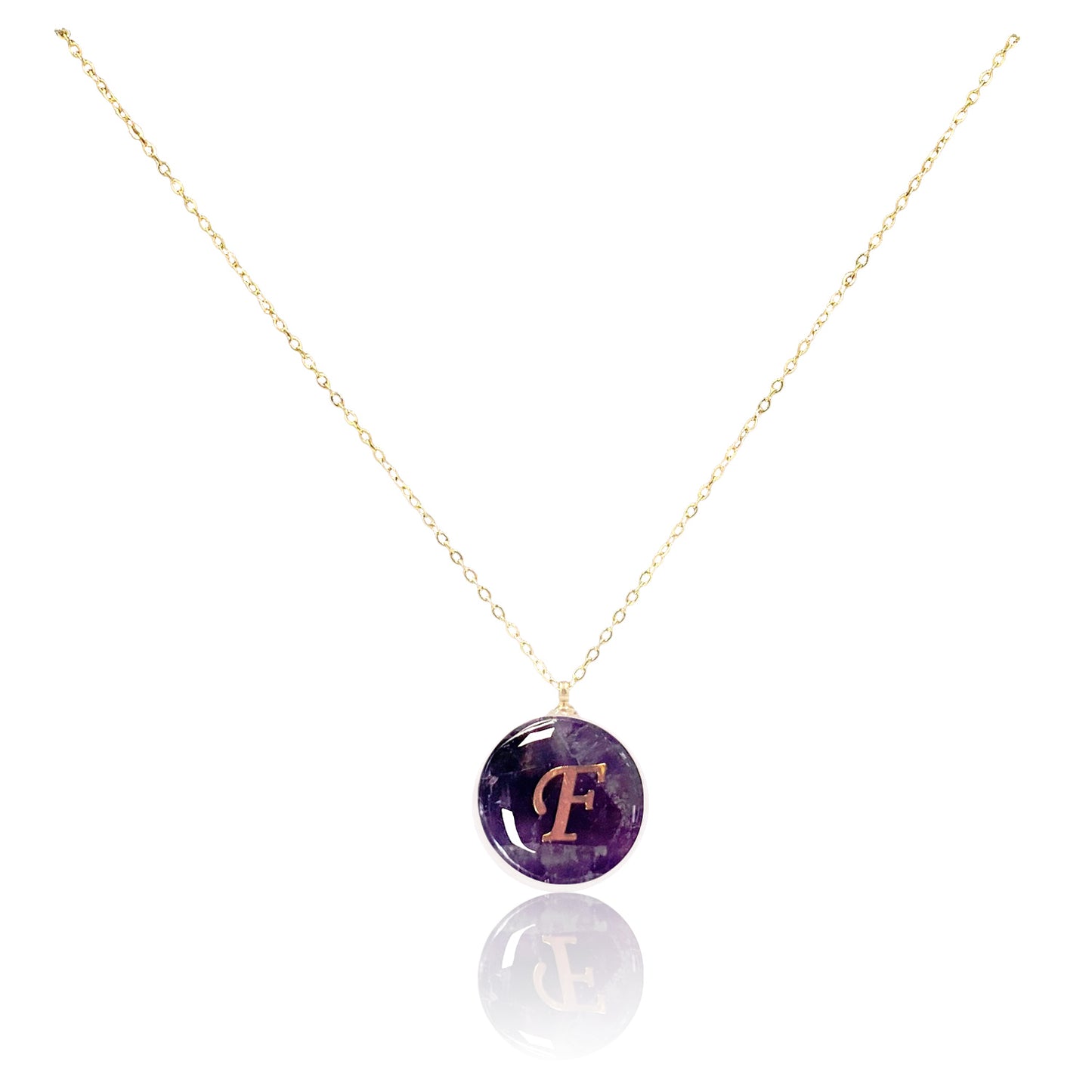 Collar bañado en oro 18K con colgante de piedra natural y Letra Inicial