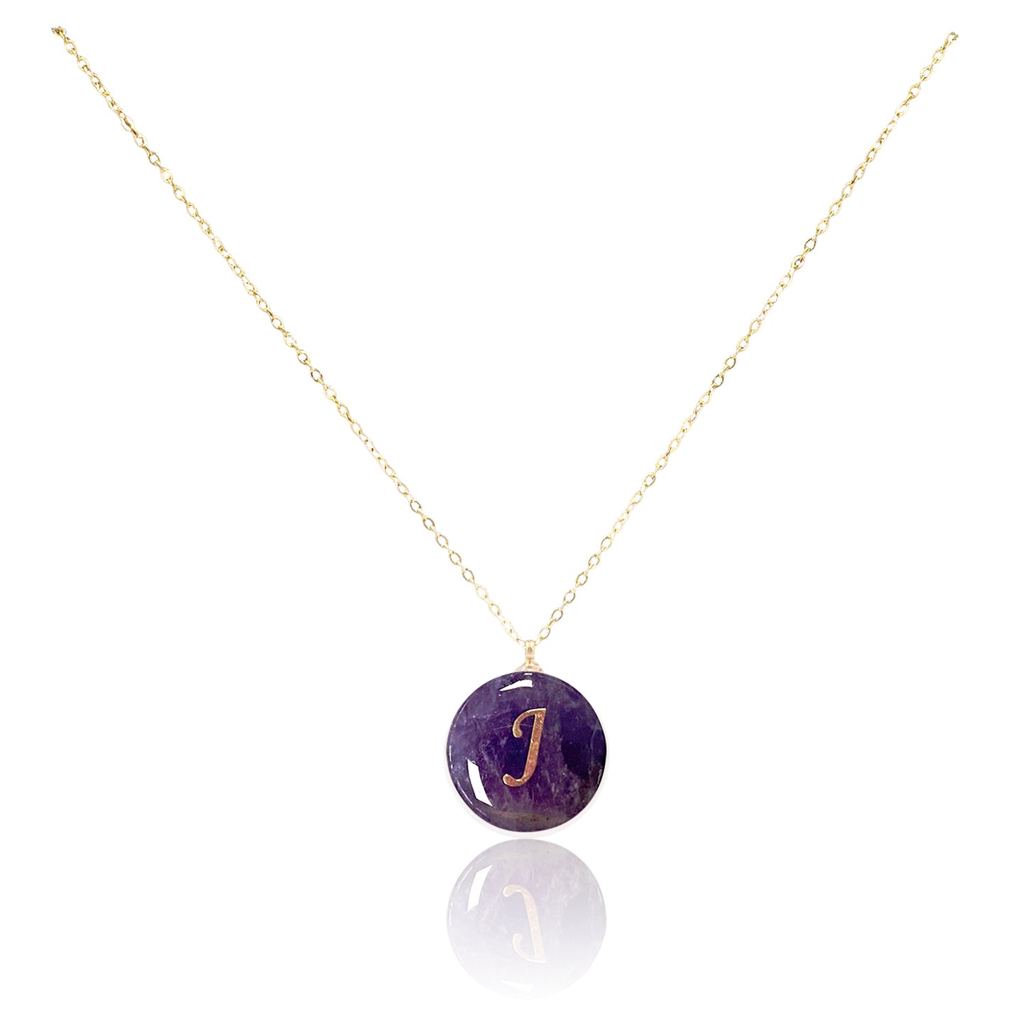 Collar bañado en oro 18K con colgante de piedra natural y Letra Inicial