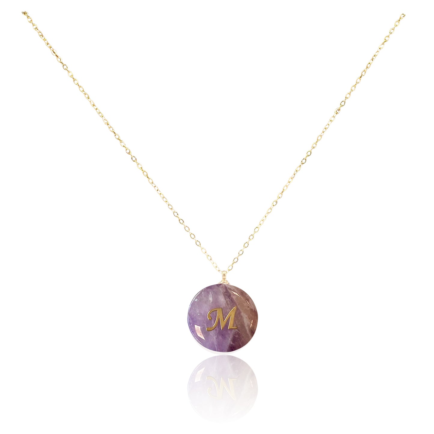 Collar bañado en oro 18K con colgante de piedra natural y Letra Inicial
