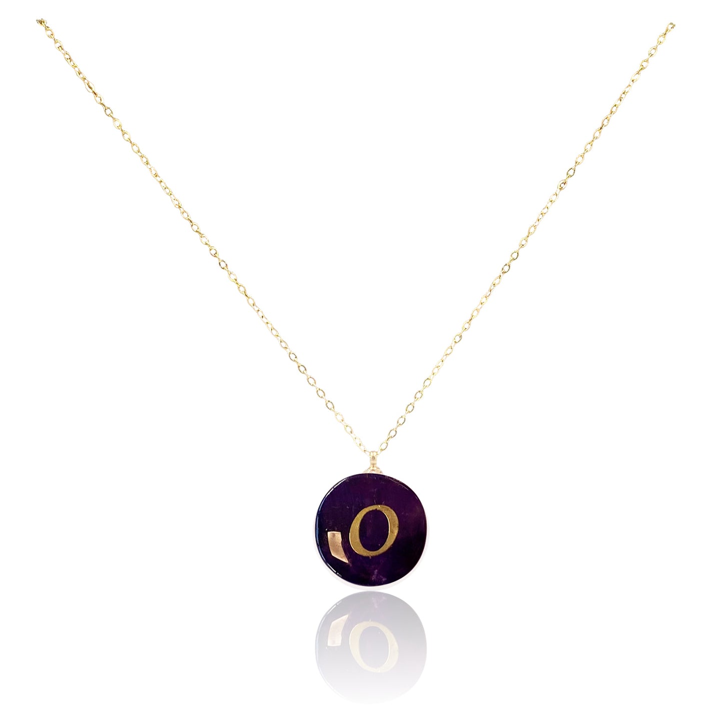 Collar bañado en oro 18K con colgante de piedra natural y Letra Inicial