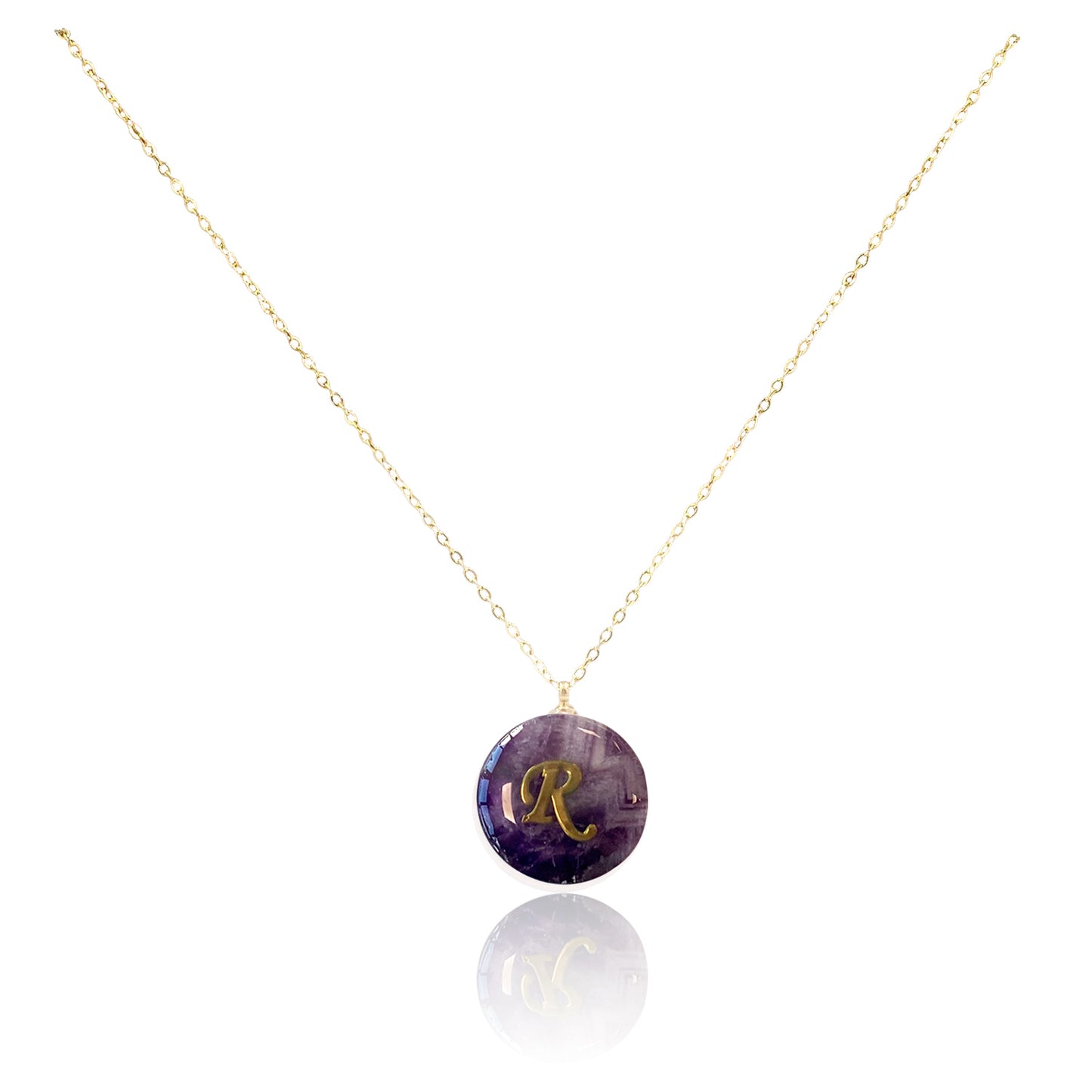 Collar bañado en oro 18K con colgante de piedra natural y Letra Inicial