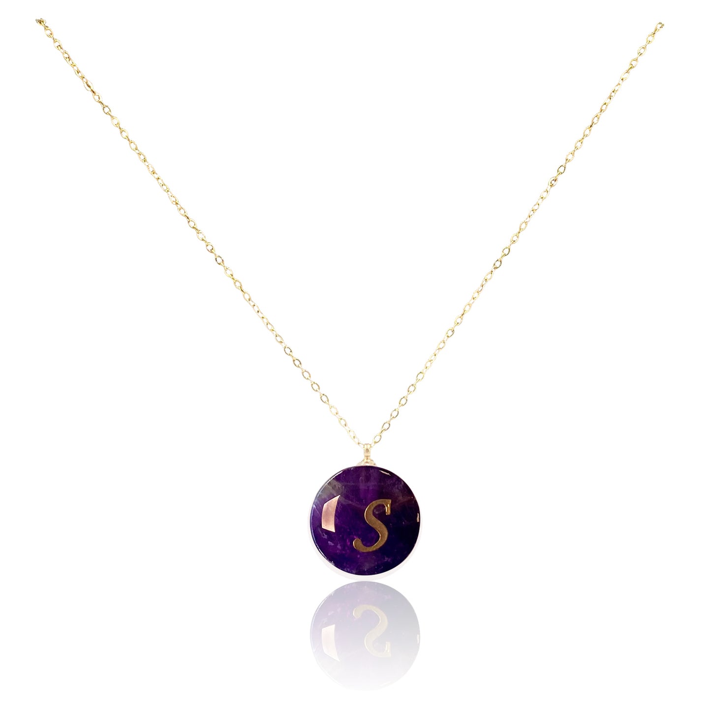 Collar bañado en oro 18K con colgante de piedra natural y Letra Inicial