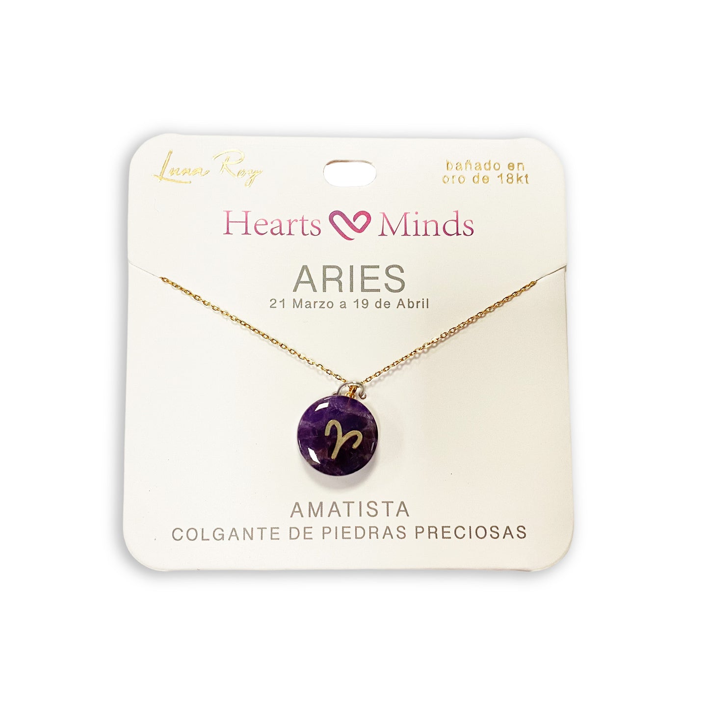Collar bañado en oro 18K con colgante de piedra natural y signo del Zodíaco