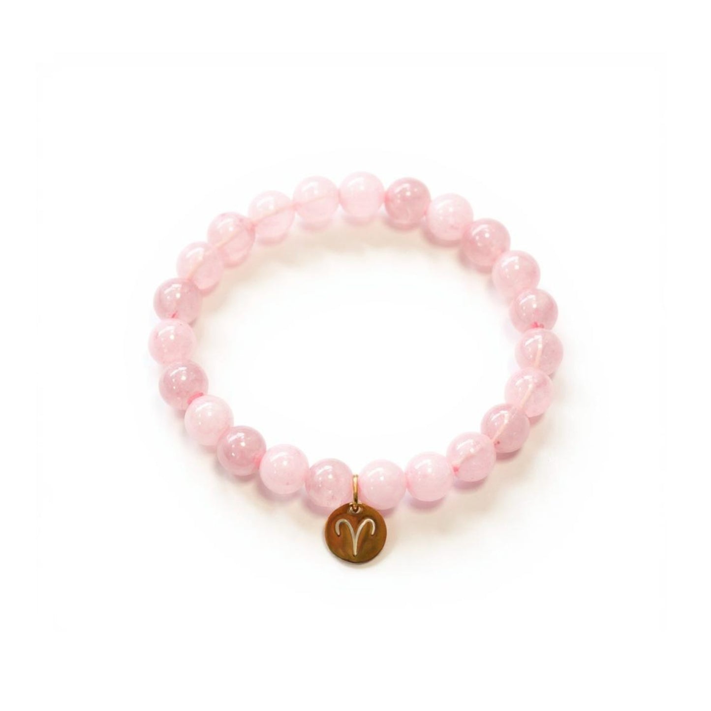 Pulsera de Cuarzo Rosa con dije del signo Zodiacal, bañado en Oro 18K