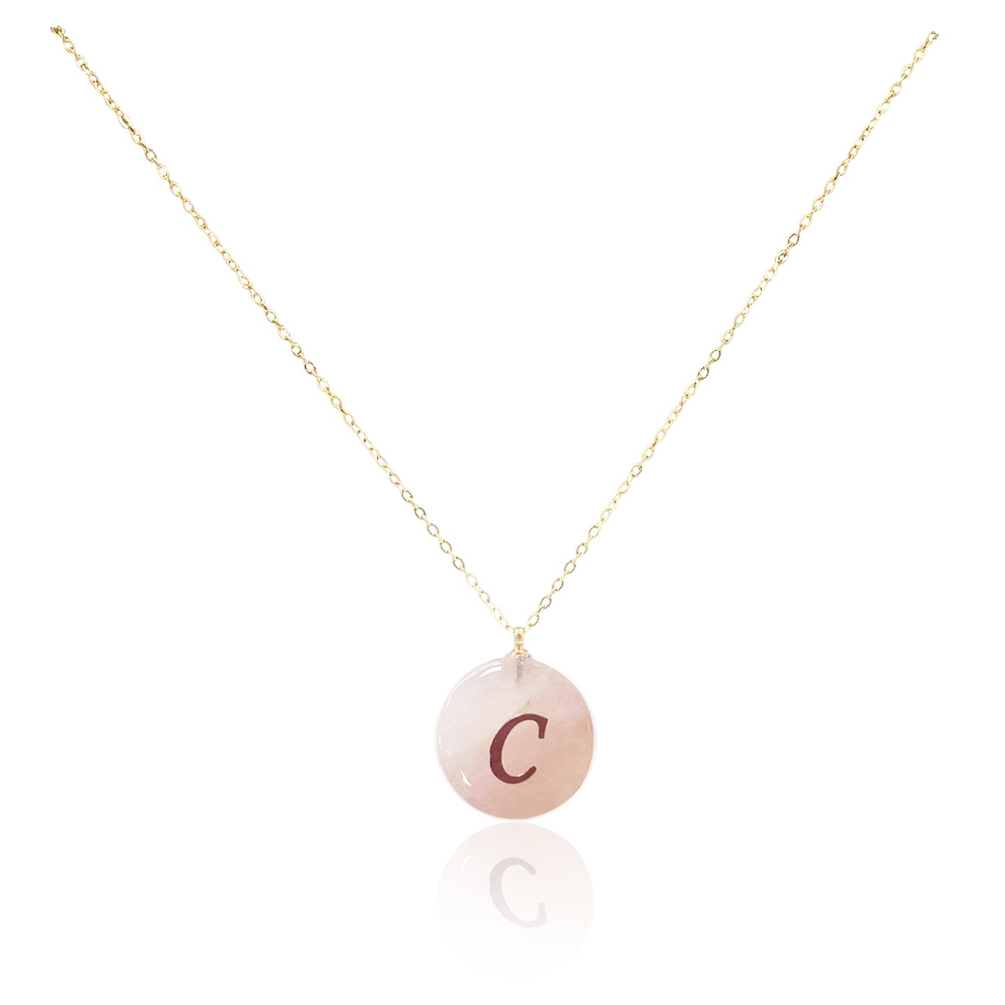 Collar bañado en oro 18K con colgante de piedra natural y Letra Inicial