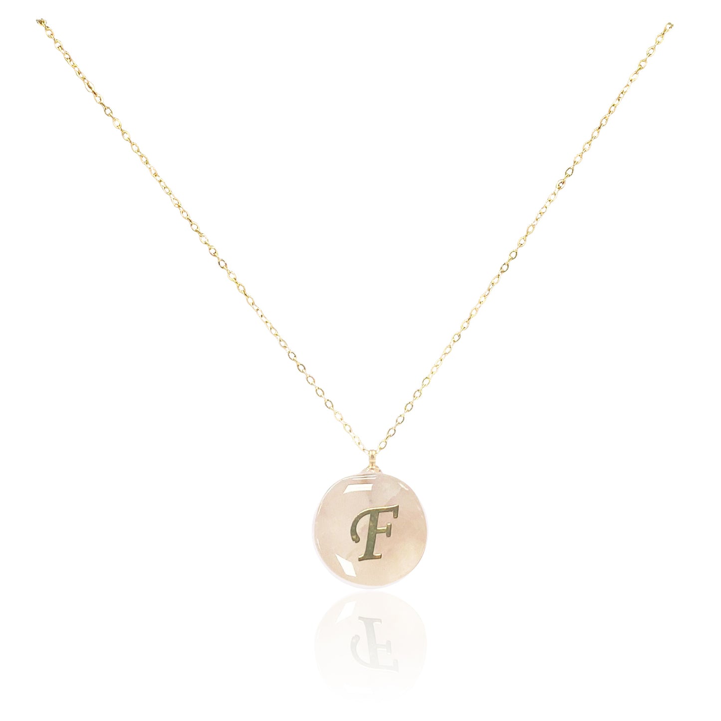 Collar bañado en oro 18K con colgante de piedra natural y Letra Inicial