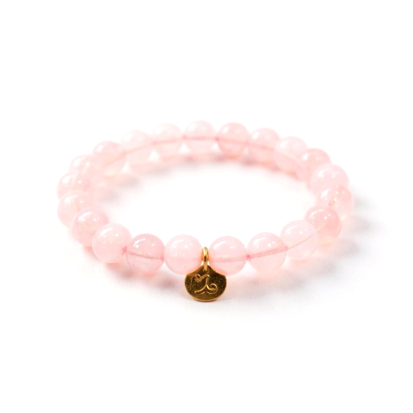 Pulsera de Cuarzo Rosa con dije del signo Zodiacal, bañado en Oro 18K