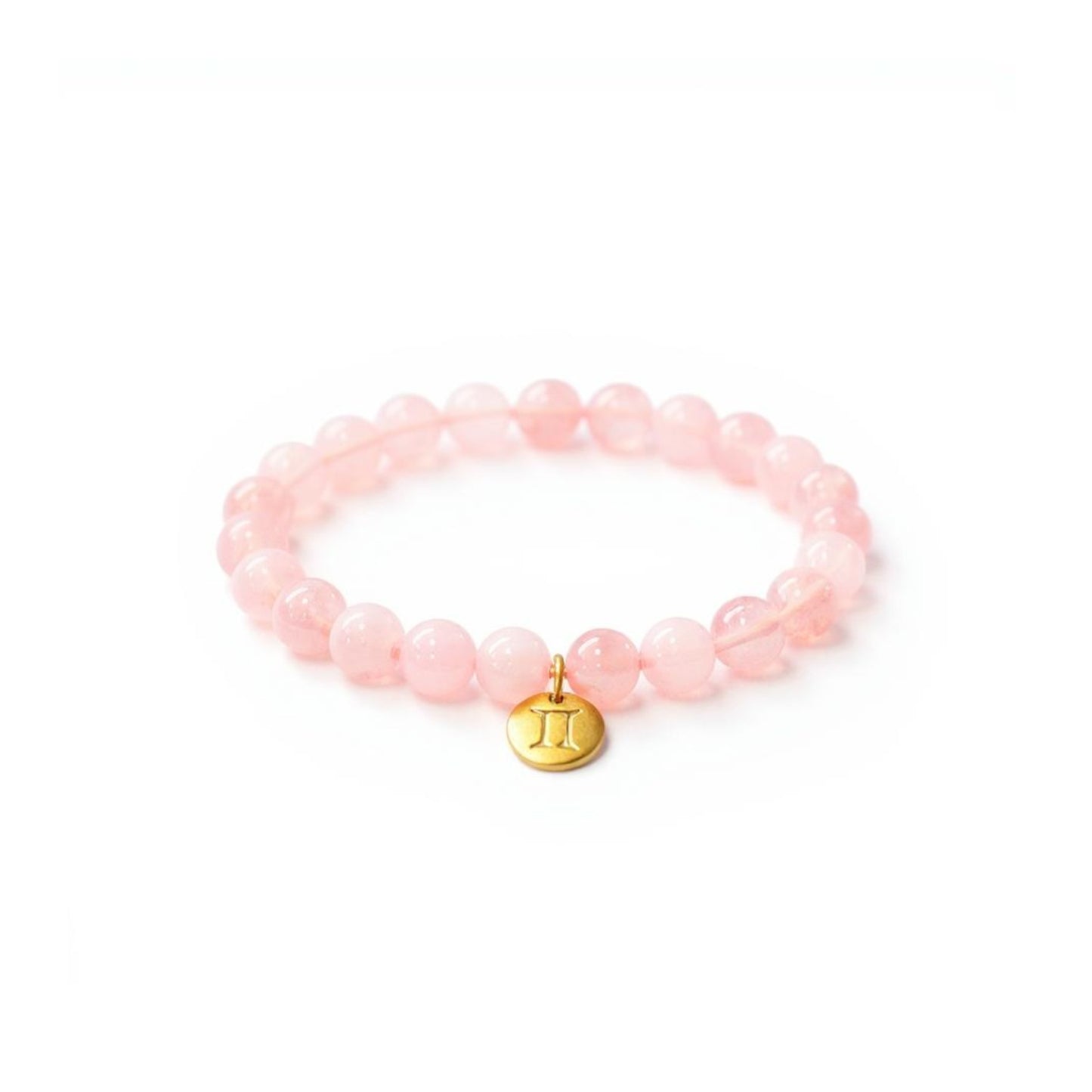 Pulsera de Cuarzo Rosa con dije del signo Zodiacal, bañado en Oro 18K