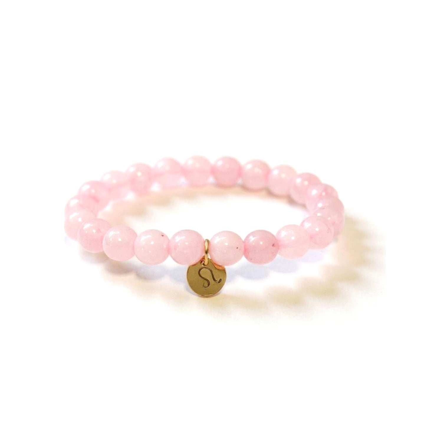 Pulsera de Cuarzo Rosa con dije del signo Zodiacal, bañado en Oro 18K