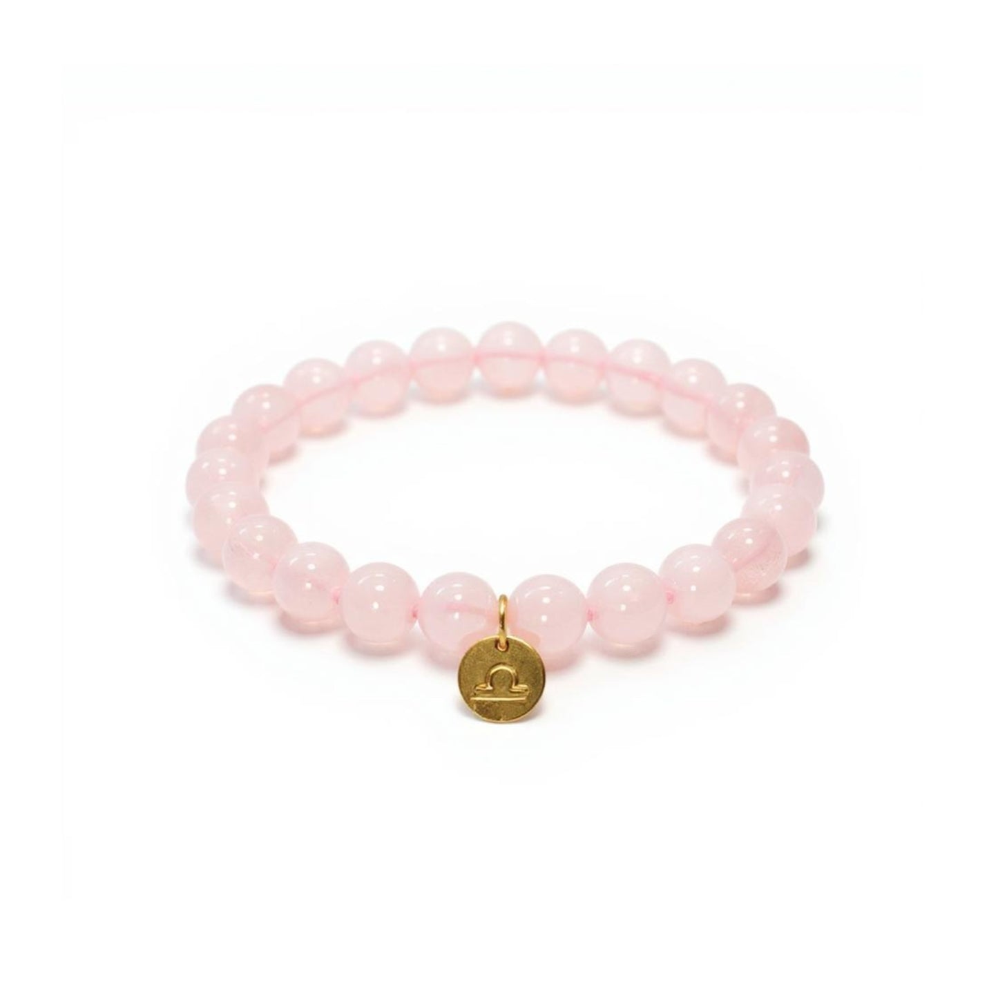 Pulsera de Cuarzo Rosa con dije del signo Zodiacal, bañado en Oro 18K