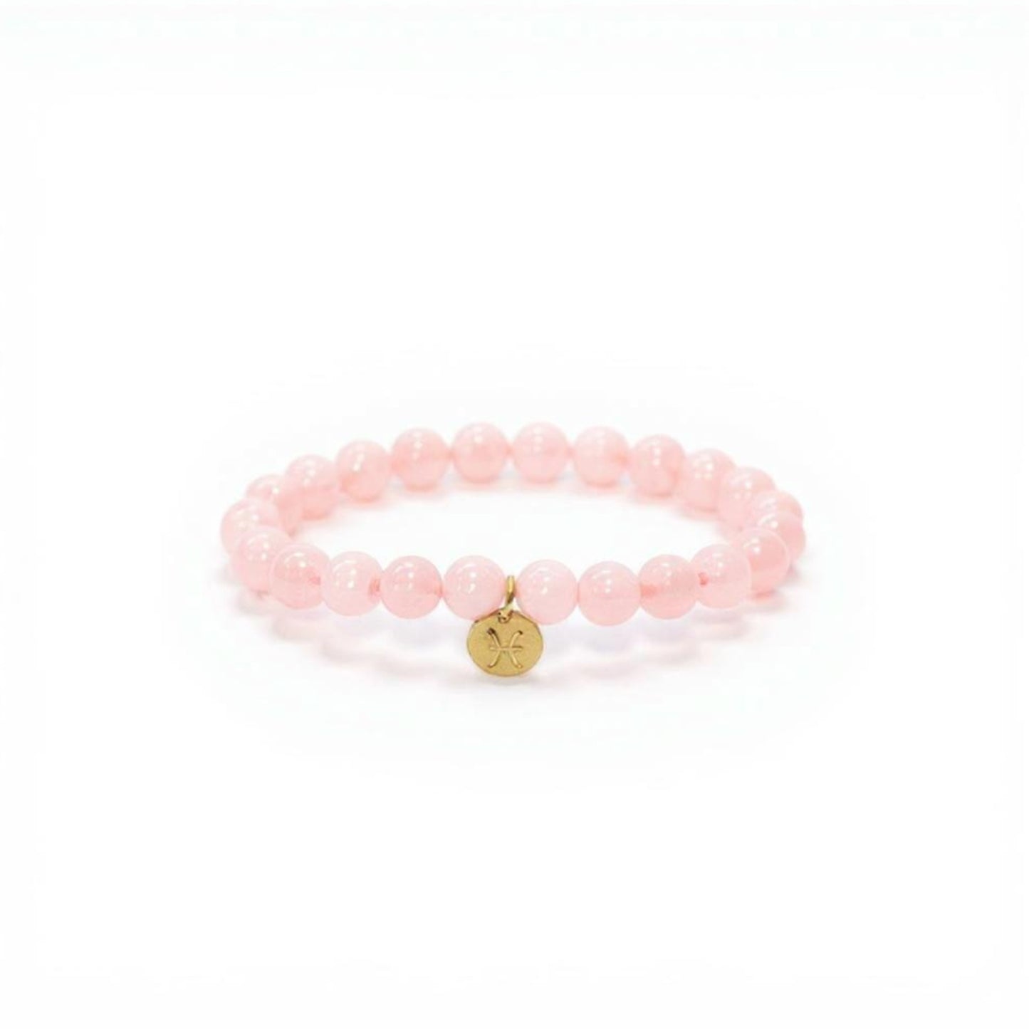 Pulsera de Cuarzo Rosa con dije del signo Zodiacal, bañado en Oro 18K