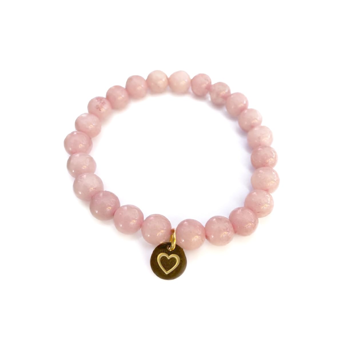 Pulsera de Cuarzo Rosa con dije de Corazón, bañado en Oro 18K