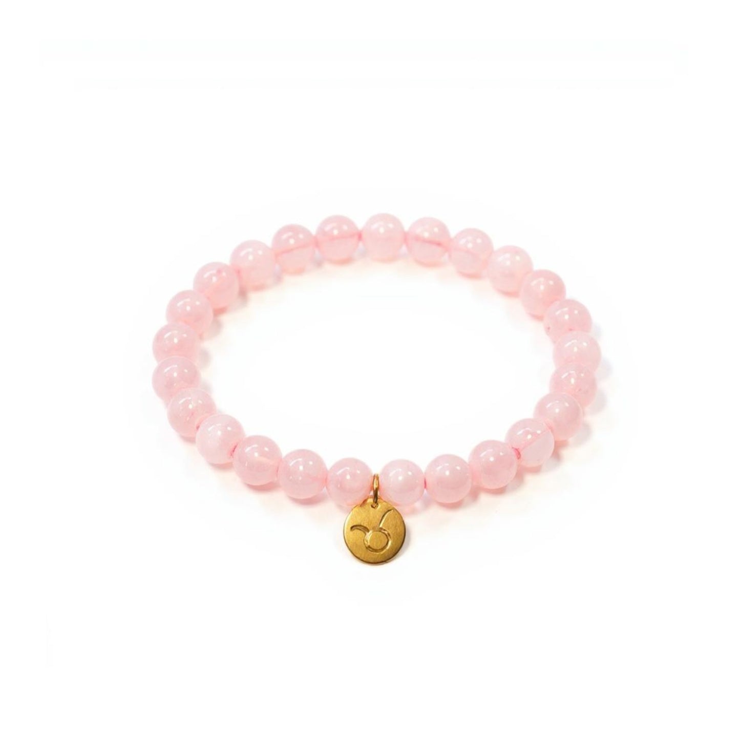Pulsera de Cuarzo Rosa con dije del signo Zodiacal, bañado en Oro 18K