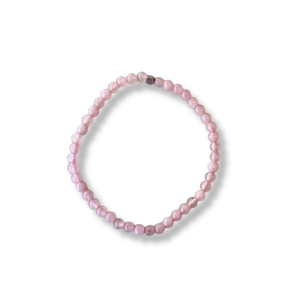 Pulsera de piedra natural Cuarzo rosa y acero inoxidable