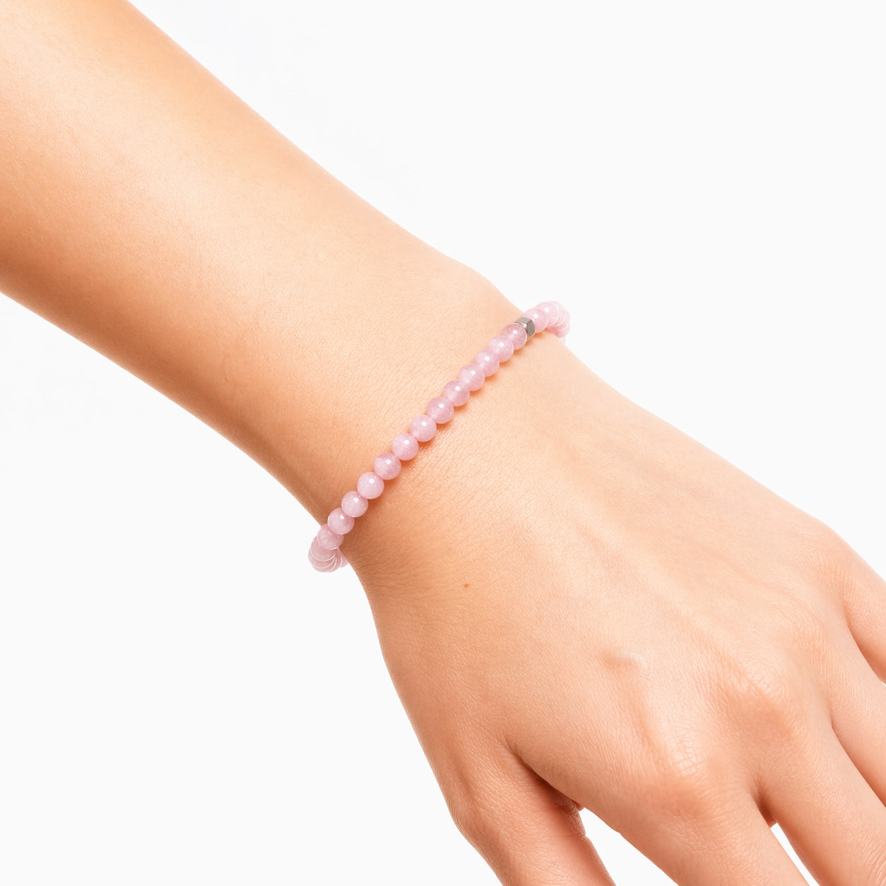 Pulsera de piedra natural Cuarzo rosa y acero inoxidable