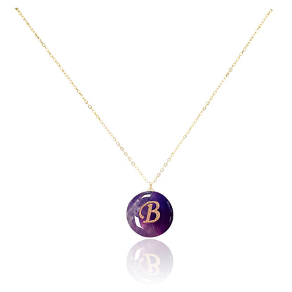 Collar bañado en oro 18K con colgante de piedra natural y Letra Inicial