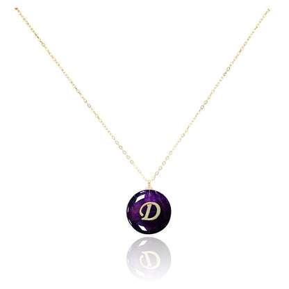 Collar bañado en oro 18K con colgante de piedra natural y Letra Inicial