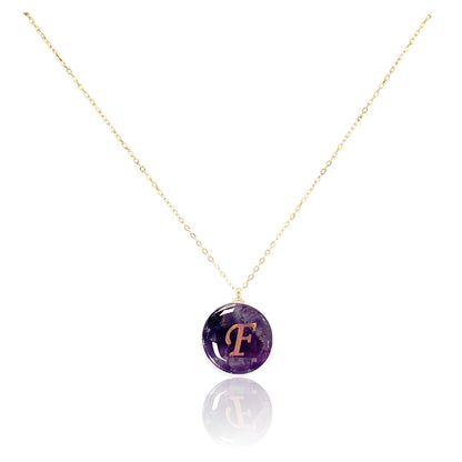 Collar bañado en oro 18K con colgante de piedra natural y Letra Inicial