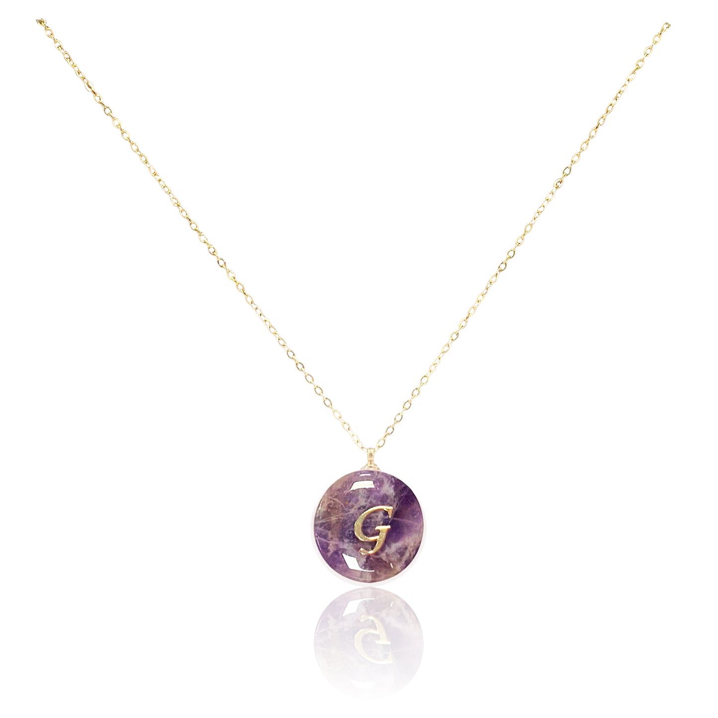 Collar bañado en oro 18K con colgante de piedra natural y Letra Inicial