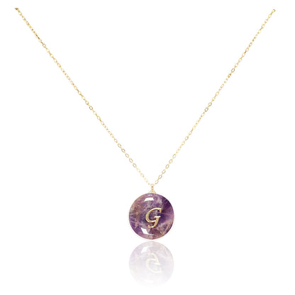Collar bañado en oro 18K con colgante de piedra natural y Letra Inicial