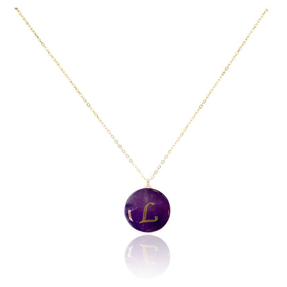 Collar bañado en oro 18K con colgante de piedra natural y Letra Inicial