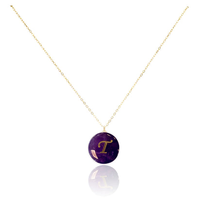 Collar bañado en oro 18K con colgante de piedra natural y Letra Inicial