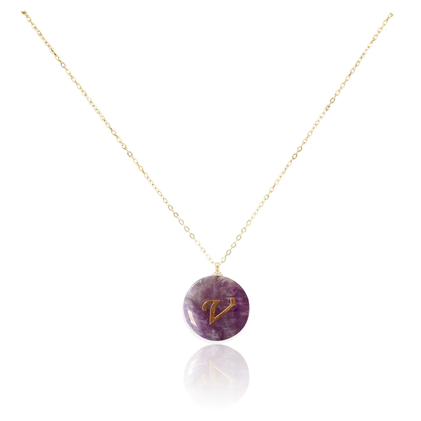 Collar bañado en oro 18K con colgante de piedra natural y Letra Inicial