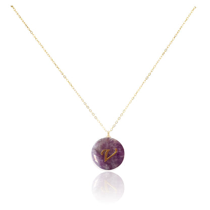 Collar bañado en oro 18K con colgante de piedra natural y Letra Inicial