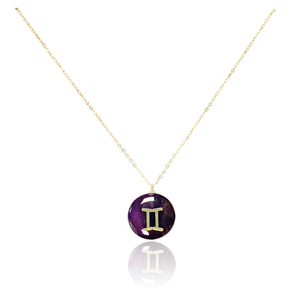 Collar bañado en oro 18K con colgante de piedra natural y signo del Zodíaco