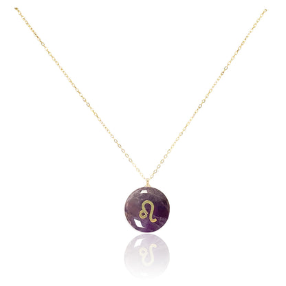 Collar bañado en oro 18K con colgante de piedra natural y signo del Zodíaco