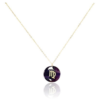 Collar bañado en oro 18K con colgante de piedra natural y signo del Zodíaco