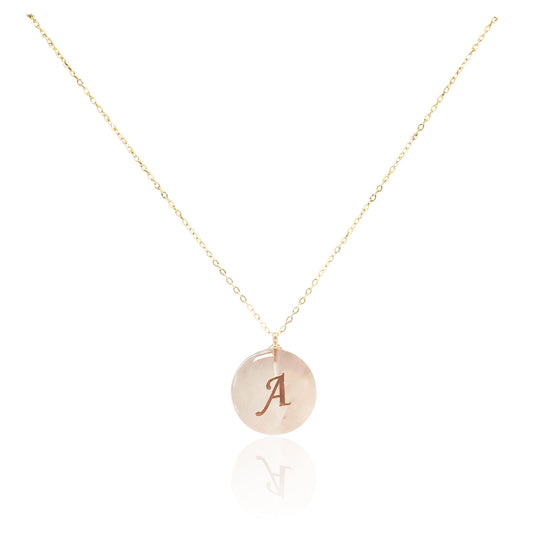 Collar bañado en oro 18K con colgante de piedra natural y Letra Inicial