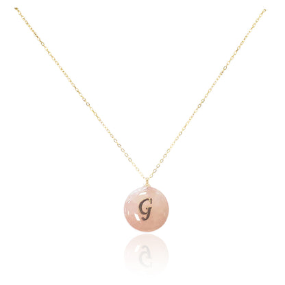 Collar bañado en oro 18K con colgante de piedra natural y Letra Inicial