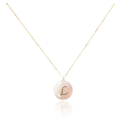 Collar bañado en oro 18K con colgante de piedra natural y Letra Inicial